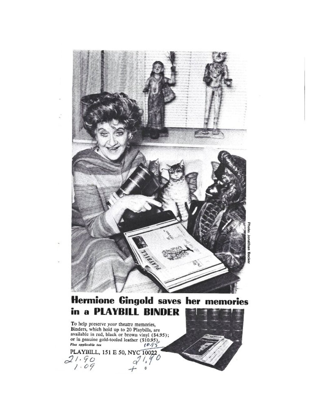 Hermione Gingold Playbill Binder Advertisement Photo Print 1970 WRITTING
